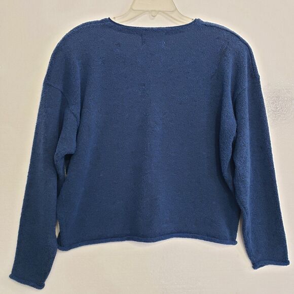 Ninon de leclos Women's Large Wool Blend Button Up Blue Cardigan - Picture 7 of 7